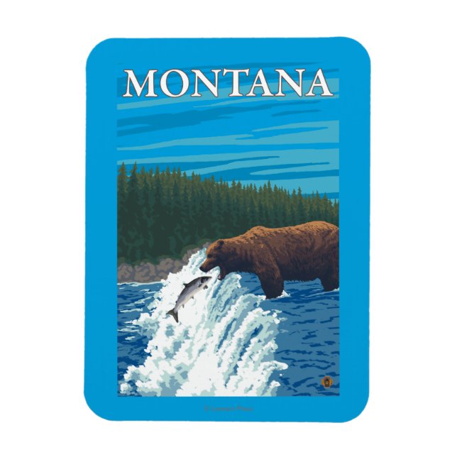 Magnet Flexible Pêche à l'ours dans la rivière - Montana (Vertical)