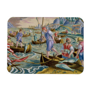 Magnet Flexible Pêche avec des filets et des tridents dans la baie