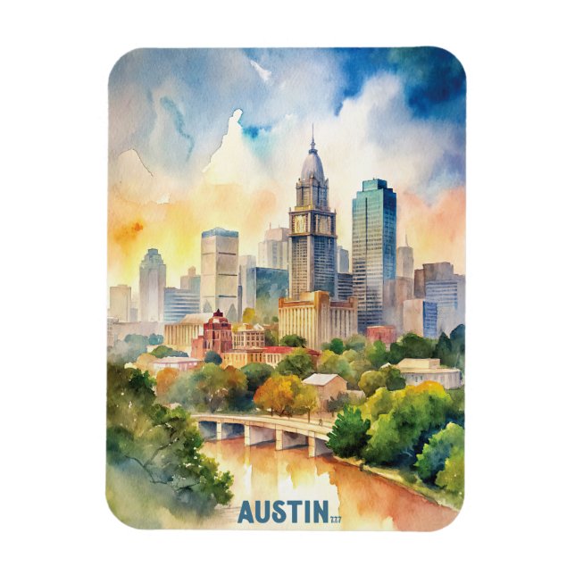 Magnet Flexible Peinture aquarelle Austin City (Vertical)