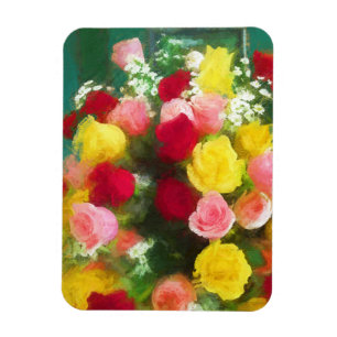 Magnet Flexible Peinture Bouquet Rose - Jolie Art Fleur Originale