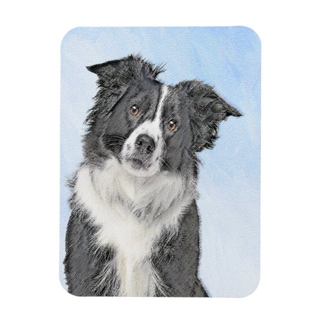 Magnet Flexible Peinture Collie Bordure - Joli art original chien (Vertical)
