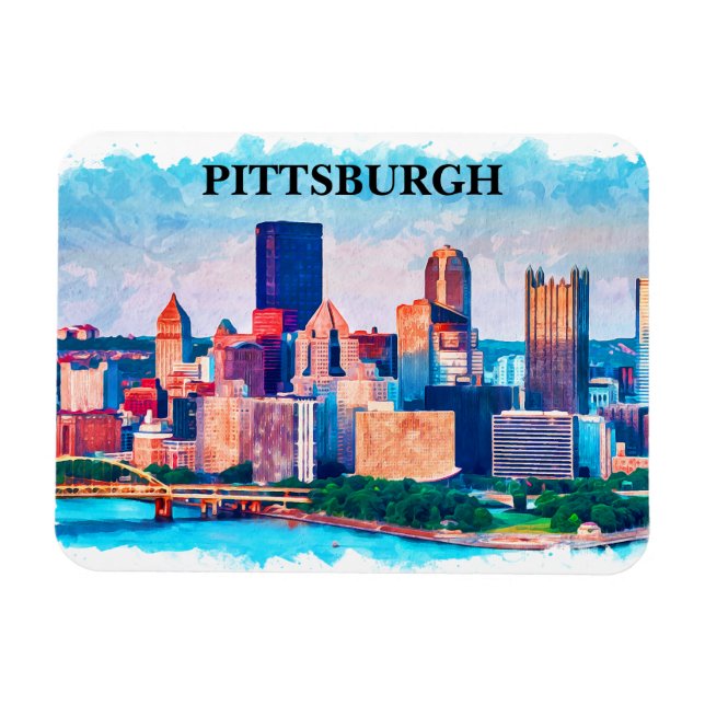Magnet Flexible Peinture d'aquarelle de Pittsburgh Cityscape (Horizontal)