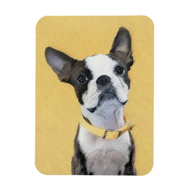 Magnet Flexible Peinture de Boston Terrier - Art de chien original (Vertical)