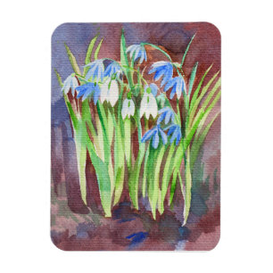 Magnet Flexible Peinture de fleurs de printemps bleu de la Sibérie