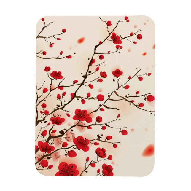 Magnet Flexible Peinture de style oriental, fleur de prune au prin (Vertical)