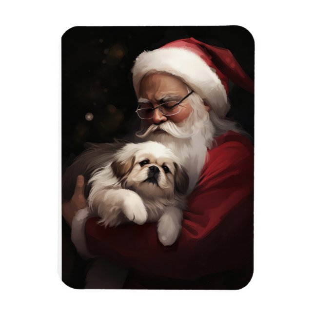 Magnet Flexible Pekingese avec le Père Noël Festif Noël (Vertical)