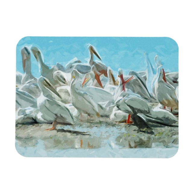 Magnet Flexible Pélicans blancs et amis noirs Abstraits (Horizontal)
