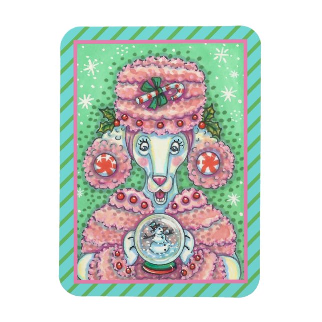 MAGNET FLEXIBLE PEPPERMINT PINK POODON, FUNNY CHRISTMAS CHIEN MAGN (Vertical)