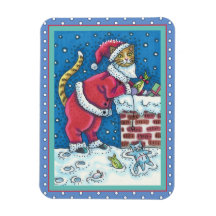 PÈRE NOËL CLAWS CAT SUR LE TOIT APPORTANT DES CADE