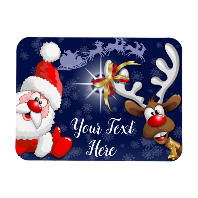 Magnet Flexible Père Noël et Reindeer Joyeux Noël Joyeux dessin an (Horizontal)