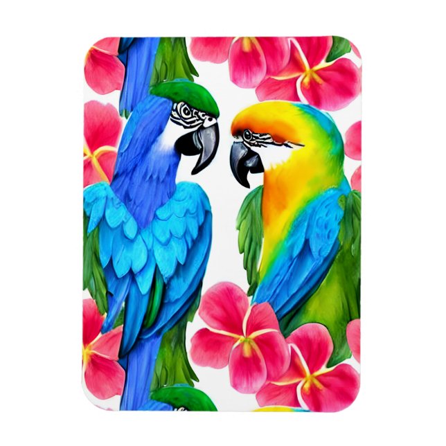 Magnet Flexible Perroquets colorés aux fleurs tropicales (Vertical)