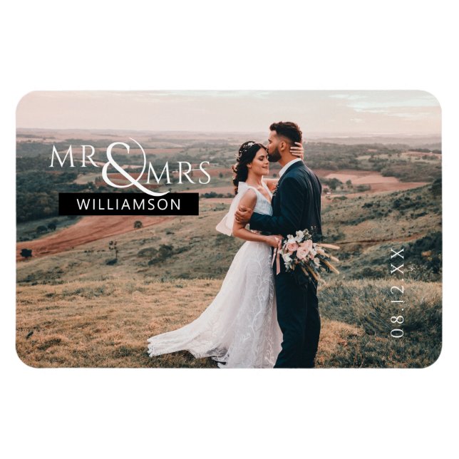 Magnet Flexible Personnalisé M. & Mme Monogram Mariage Photo (Horizontal)