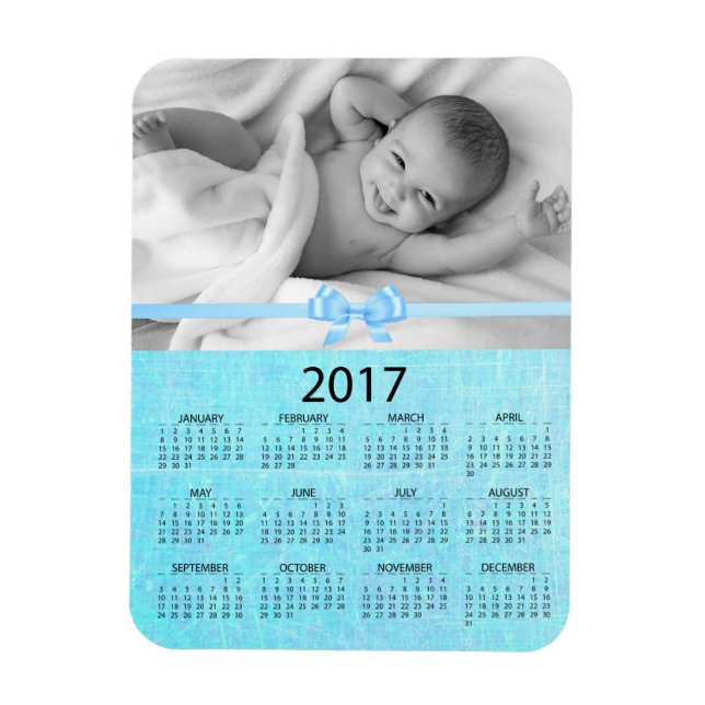 Magnet Flexible Personnalisez ce Mini Calendrier Photo Bleue 2017 (Vertical)