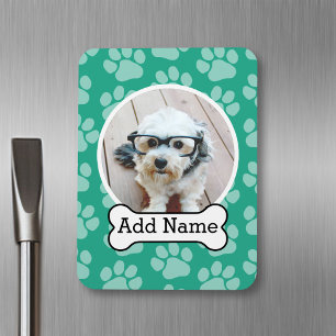 Magnet Flexible Pet Photo with Dog Bone and Paw Prints Green
