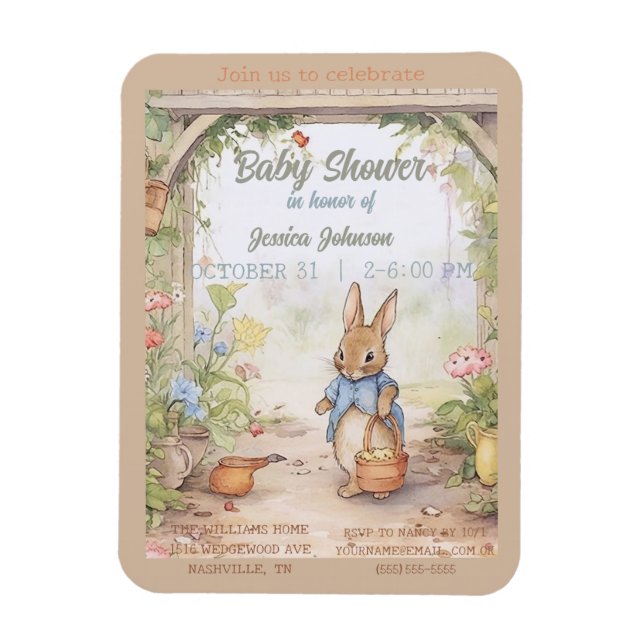 Magnet Flexible Peter Rabbit Baby shower Invitation (Vertical)