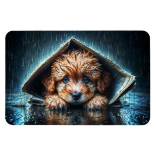 Magnet Flexible Petit chien mignon dans la pluie jour avec les yeu
