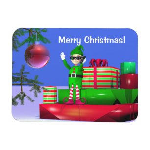 Magnet Flexible Petit Elfe de Noël debout sur les cadeaux