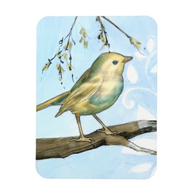 Magnet Flexible Petit oiseau jaune perché sur une branche Recherch (Vertical)