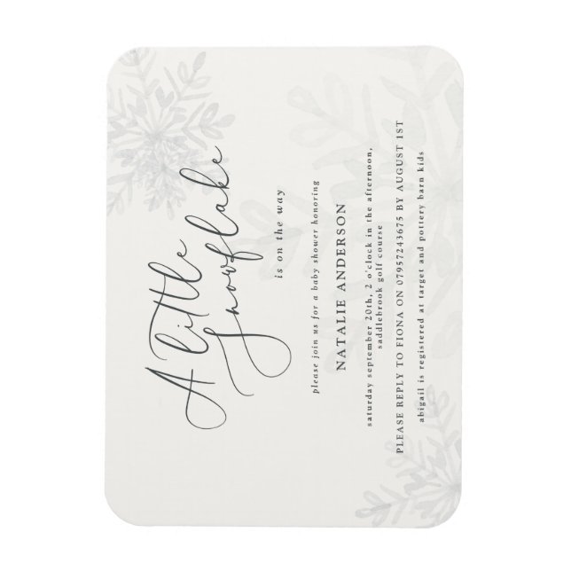 Magnet Flexible Petite invitation au baby shower de flocon de neig (Vertical)