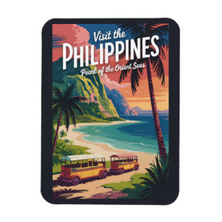 Magnet Flexible Philippines Beach Illustration Travel Art Vintage