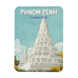 Magnet Flexible Phnom Penh Cambodge Illustration Voyage Art Retro