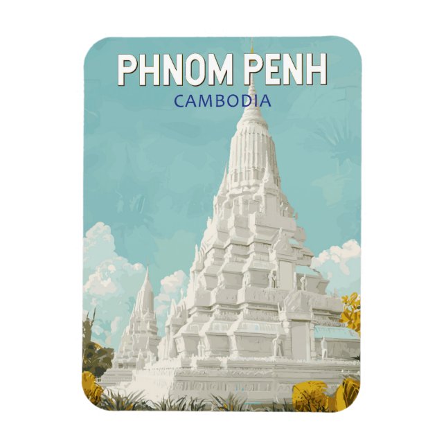 Magnet Flexible Phnom Penh Cambodge Illustration Voyage Art Retro (Vertical)