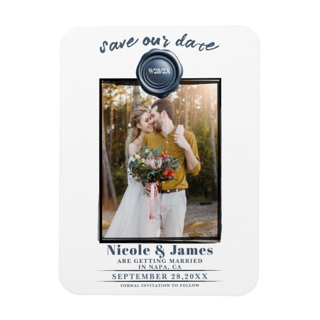 Magnet Flexible Phoque de cire bleu Dusty Mariage Enregistrer la d (Vertical)