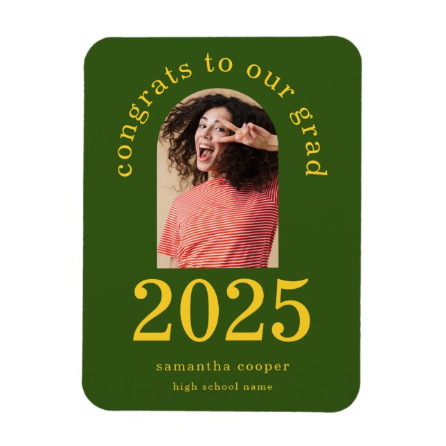 Magnet Flexible Photo Arc moderne 2024 Grad Green Faire-part (Vertical)