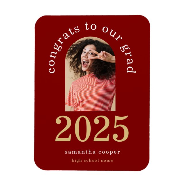 Magnet Flexible Photo Arc moderne 2024 Grad Maroon Faire-part (Vertical)