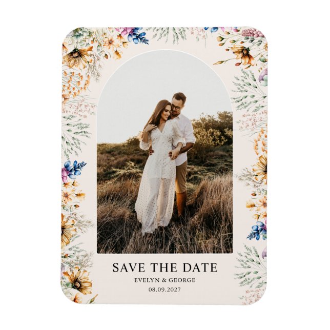 Magnet Flexible Photo Arch Botanical Floral Enregistrer la date (Vertical)