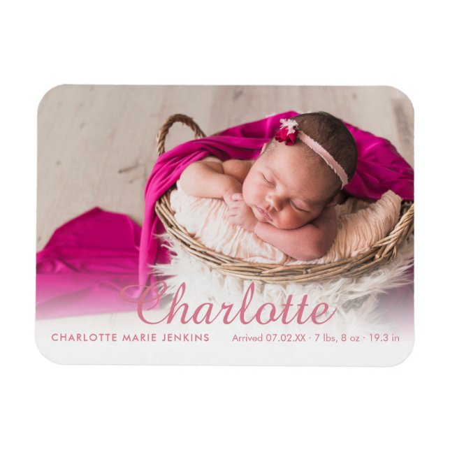 Magnet Flexible Photo Baby Girl Faire-part de naissance Nom du scr (Horizontal)