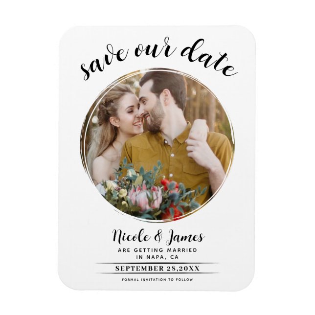 Magnet Flexible Photo blanche moderne ronde Enregistrer la date (Vertical)