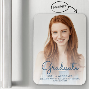 Magnet Flexible Photo Blue Script Overlay Grad Faire-part 2025
