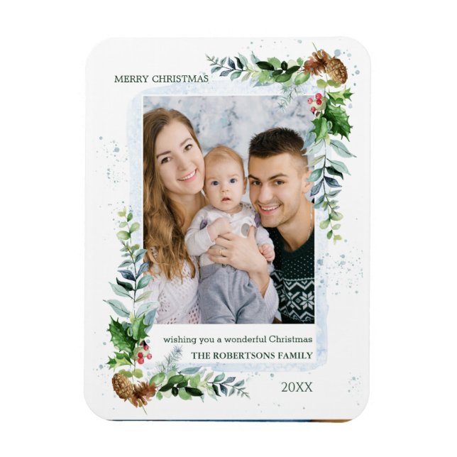 Magnet Flexible Photo Christmas Pine Holly Berry (Vertical)