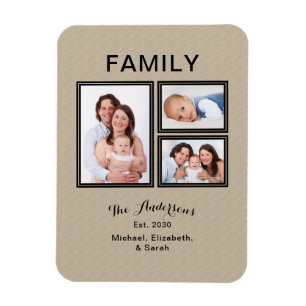 Magnet Flexible Photo Collage Nom de famille Sable moderne Beige