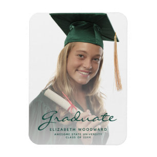Magnet Flexible Photo Dark Green Script Graduation Faire-part
