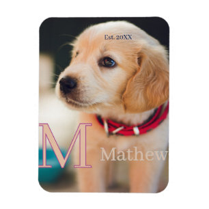 Magnet Flexible photo de chien familier monogramme nom année d'éta