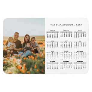 Magnet Flexible Photo de famille 2026 Calendrier 12 Mois Monogramm