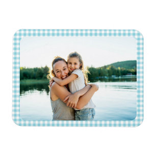 Magnet Flexible Photo de famille à carreaux gingham bleu de robin