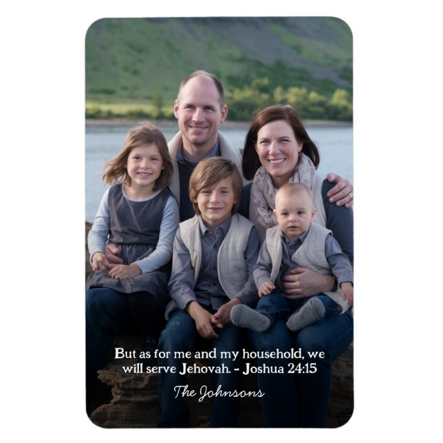 Magnet Flexible Photo de famille personnalisée Joshua 24:15 (Vertical)