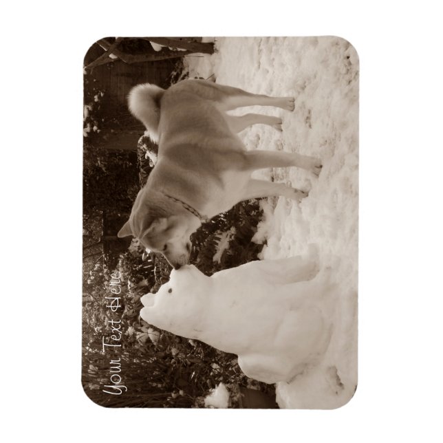 Magnet Flexible photo de mignon akita baiser bonhomme de neige chi (Vertical)