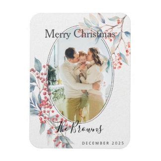 Magnet Flexible Photo de Noël aux baies d'hiver aquarelle