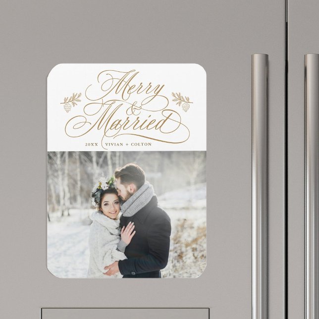 Magnet Flexible Photo de Noël de jeunes mariés joyeux et dorés (Créateur téléchargé)