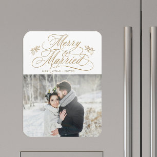 Magnet Flexible Photo de Noël de jeunes mariés joyeux et mariés en