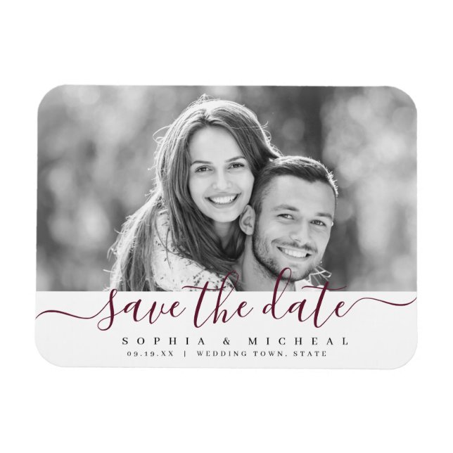 Magnet Flexible Photo de script burgundy simple et moderne enregis (Horizontal)