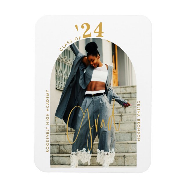 Magnet Flexible Photo de script or moderne 2024 Graduation minimal (Vertical)