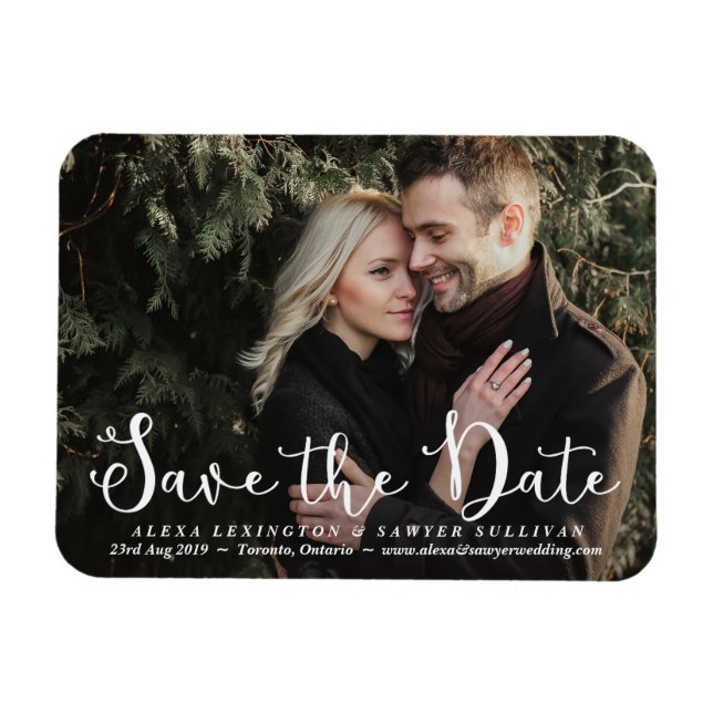 Magnet Flexible Photo de script romantique blanc Enregistrer l'aim (Horizontal)