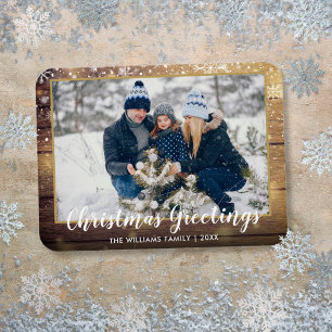Magnet Flexible Photo de voeux de Noël en bois rustique campagne
