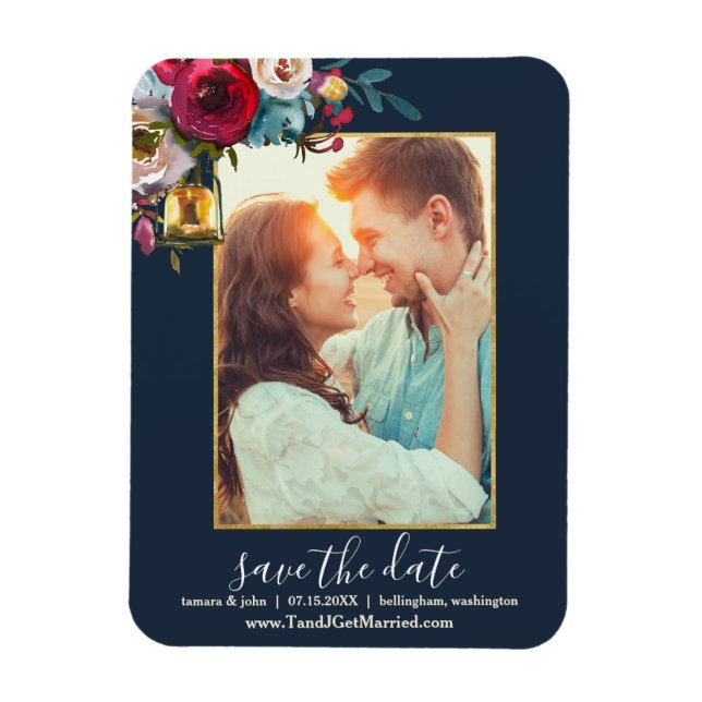 Magnet Flexible Photo Elegant Burgundy Navy Floral Enregistrer la  (Vertical)