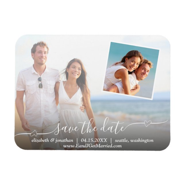 Magnet Flexible Photo Elegant Script avec Coeurs Moderne (Horizontal)